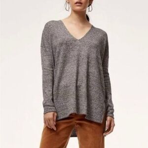 Aritzia Babaton ERIN V Neck Sweater Top Heather Gray Wool + Linen Size S/M